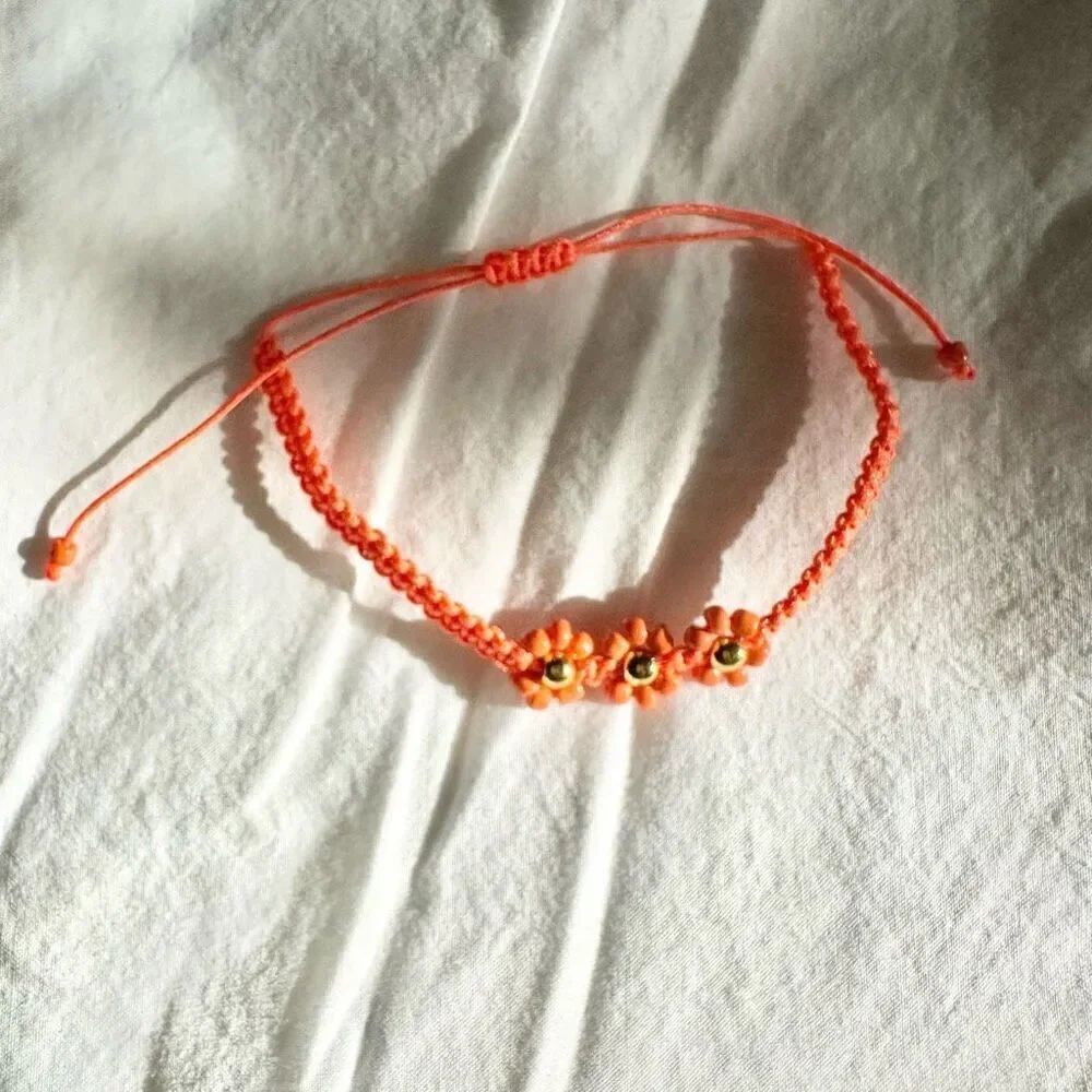 Orange flower friendship beaded bracelet